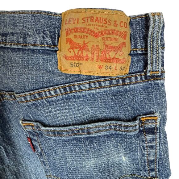 Levi's 502 Jeans Men 34x32 Blue Denim Stretch Pockets Mid-Rise Taper Fit Zip Fly - Picture 7 of 14